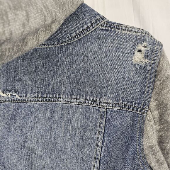 Free People Denim and Knit Hoodie Jacket Size Small - Picture 8 of 9